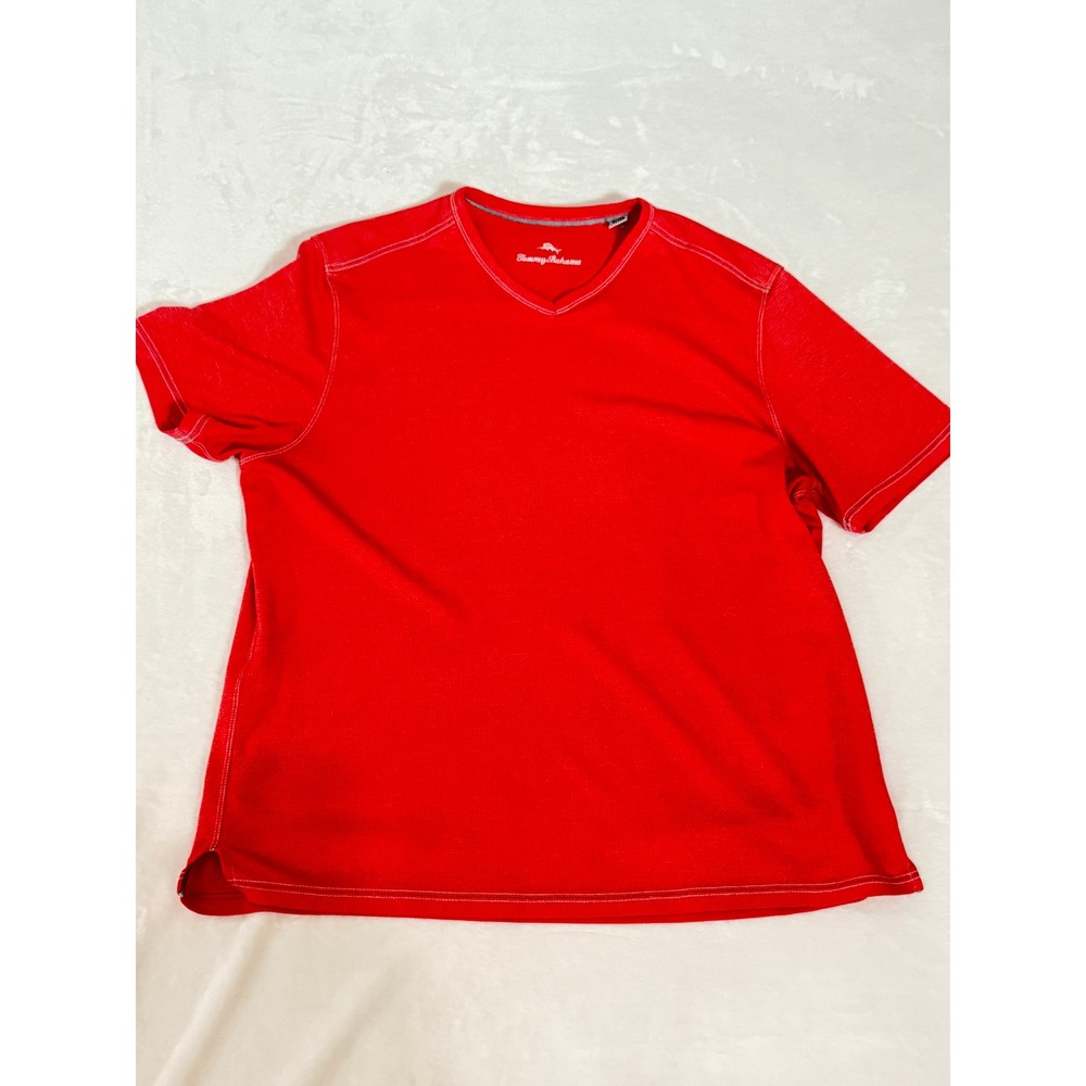 Tommy Bahama Mens XL Red V-Neck Waffle Knit Short Sleeve T-Shirt Modal Blend